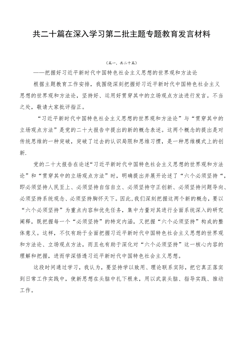 共二十篇在深入学习第二批主题专题教育发言材料.docx_第1页