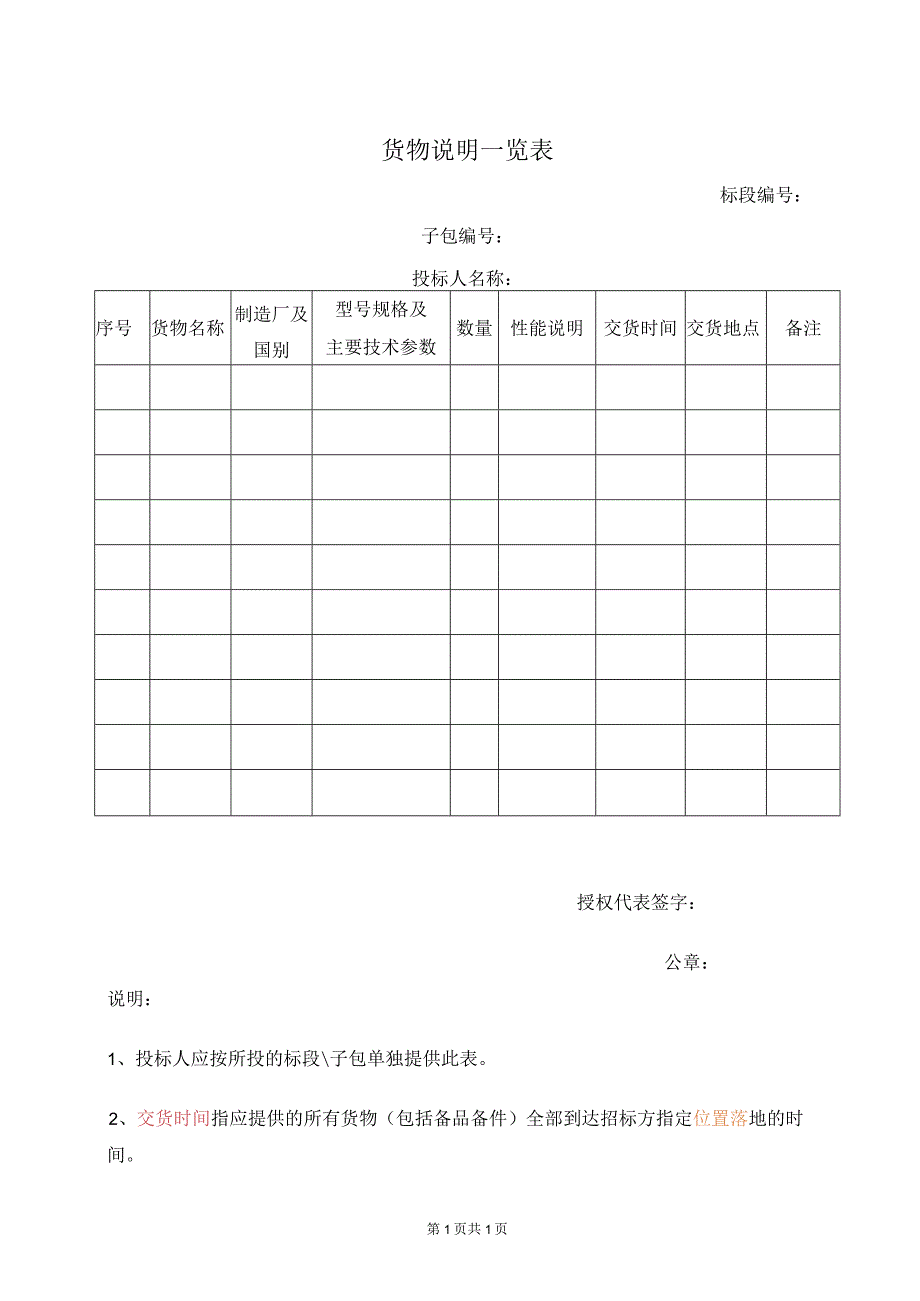 货物说明一览表（2023年）.docx_第1页