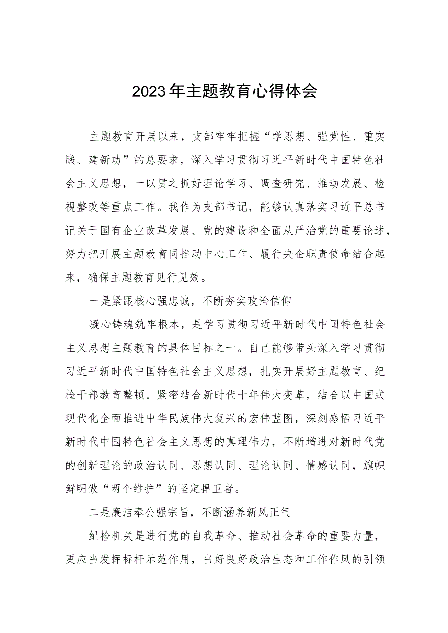 国有企业开展2023年主题教育的心得感悟九篇.docx_第1页