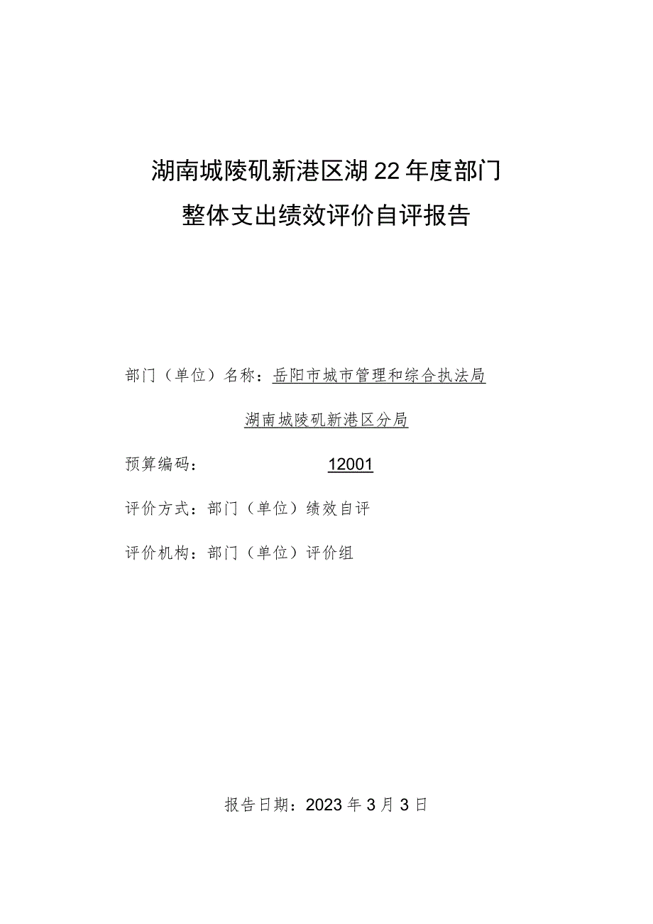 湖南城陵矶新港区2022年度部门整体支出绩效评价自评报告.docx_第1页