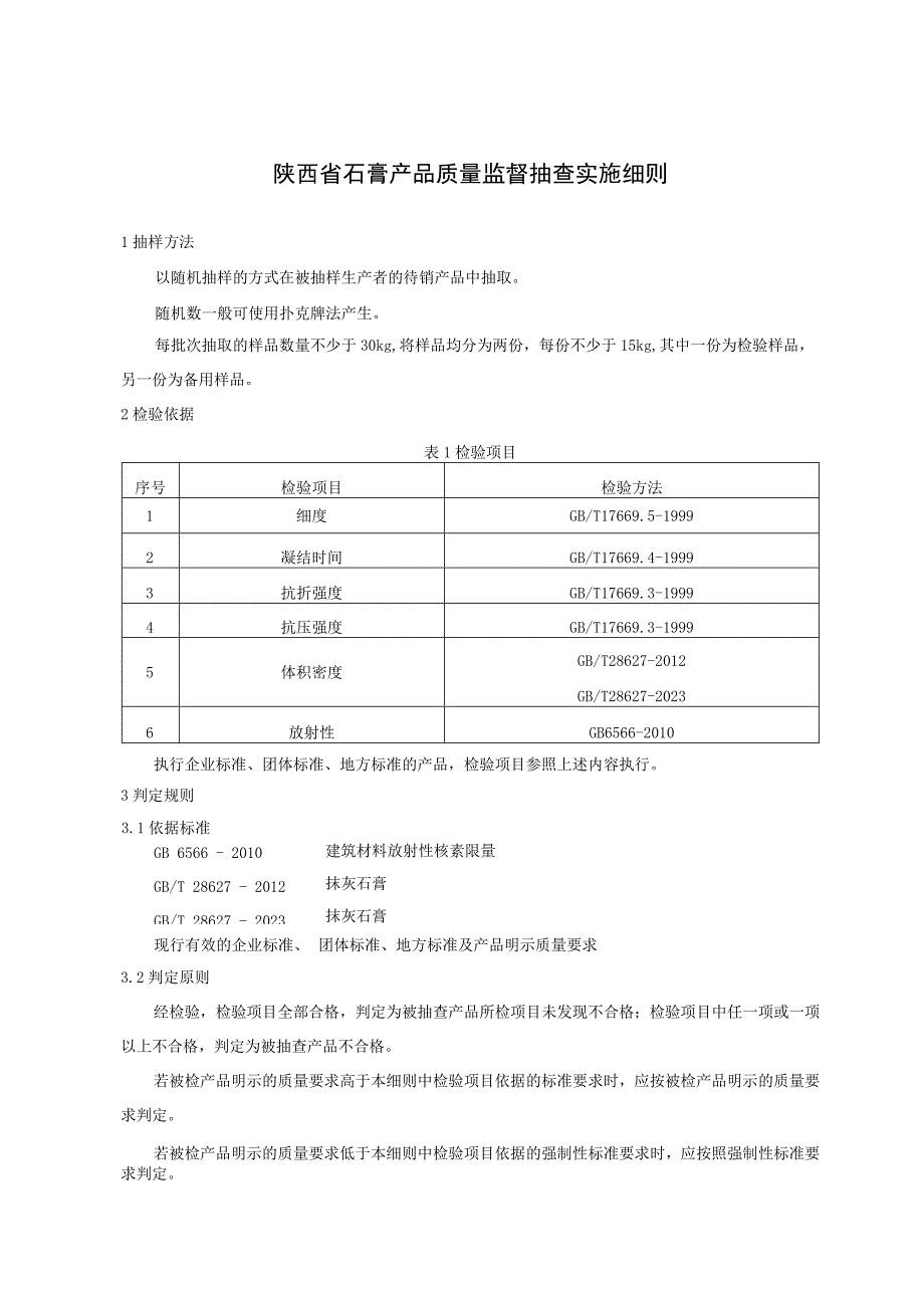 陕西省石膏产品质量监督抽查实施细则.docx_第1页