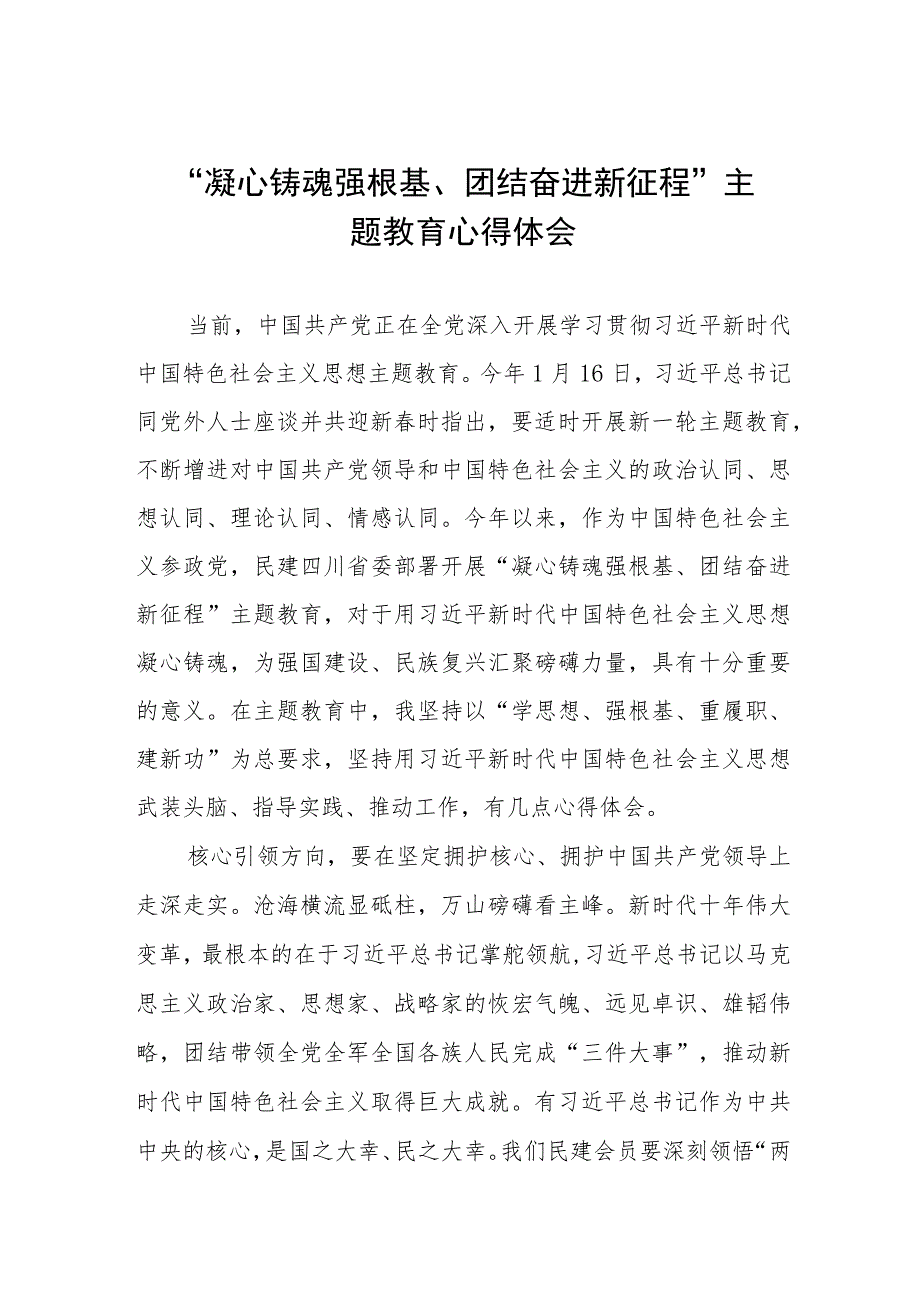 三篇“凝心铸魂强根基、团结奋进新征程”主题教育研讨发言.docx_第1页