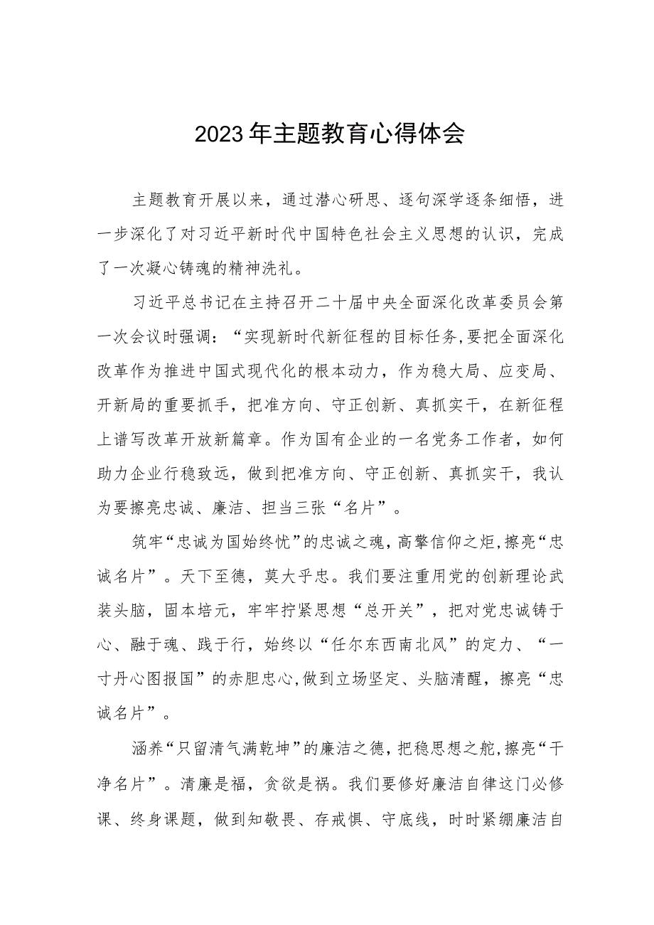 国企分公司党员干部2023年主题教育心得体会九篇.docx_第1页