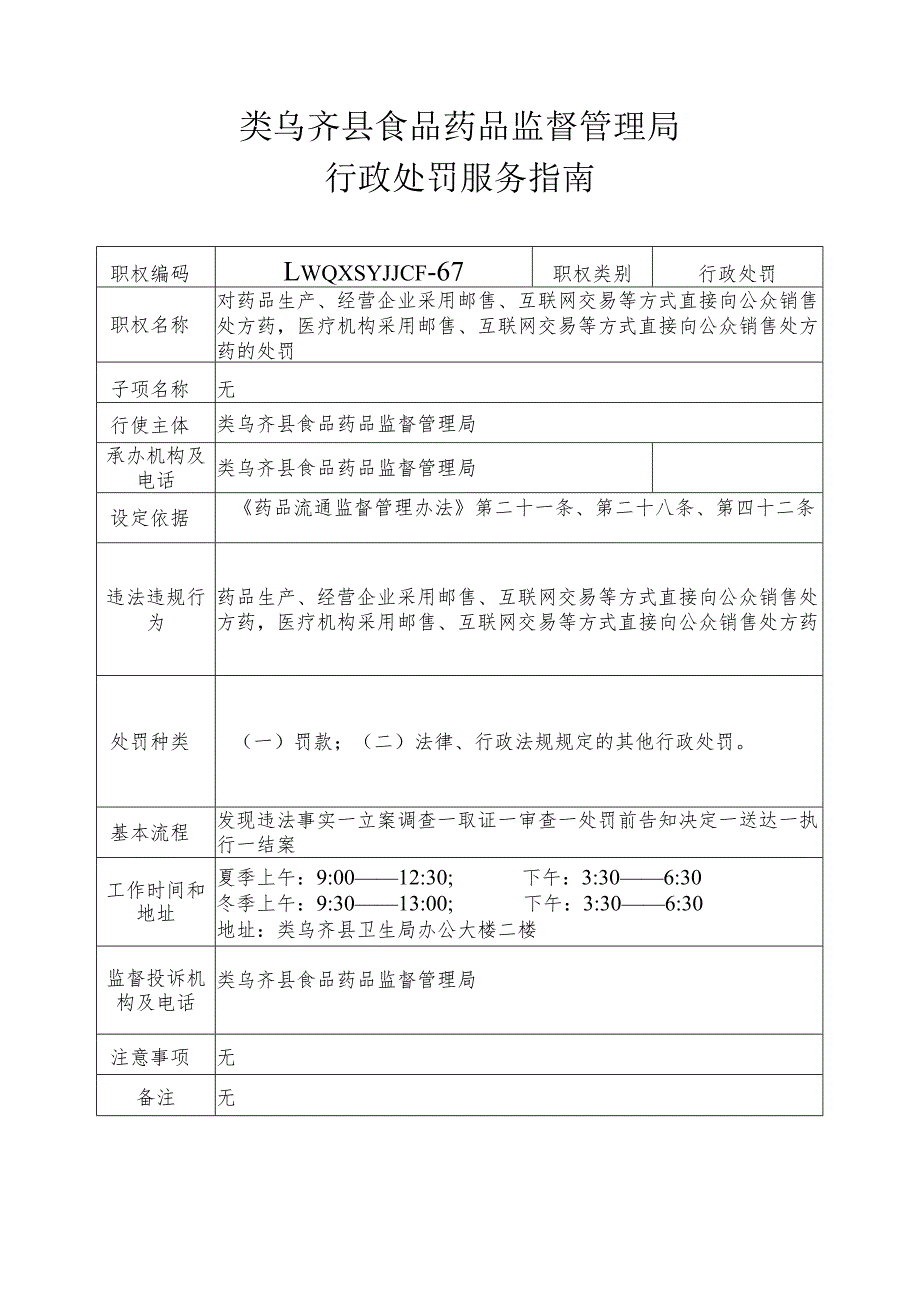 类乌齐县食品药品监督管理局行政处罚服务指南.docx_第1页