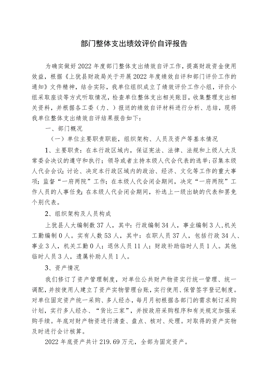 部门整体支出绩效评价自评报告.docx_第1页