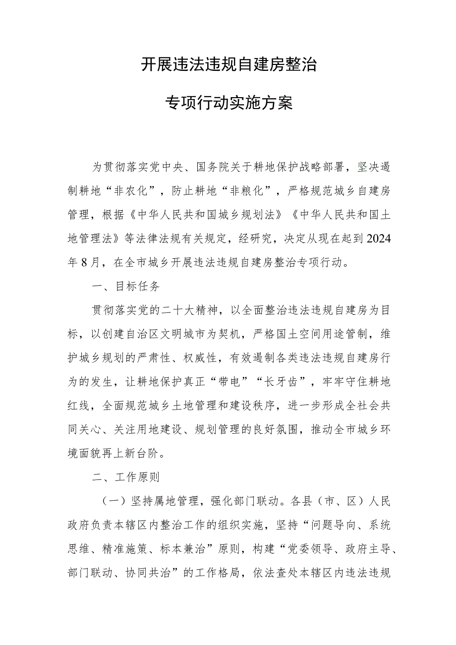 2023年开展违法违规自建房整治专项行动实施方案.docx_第1页