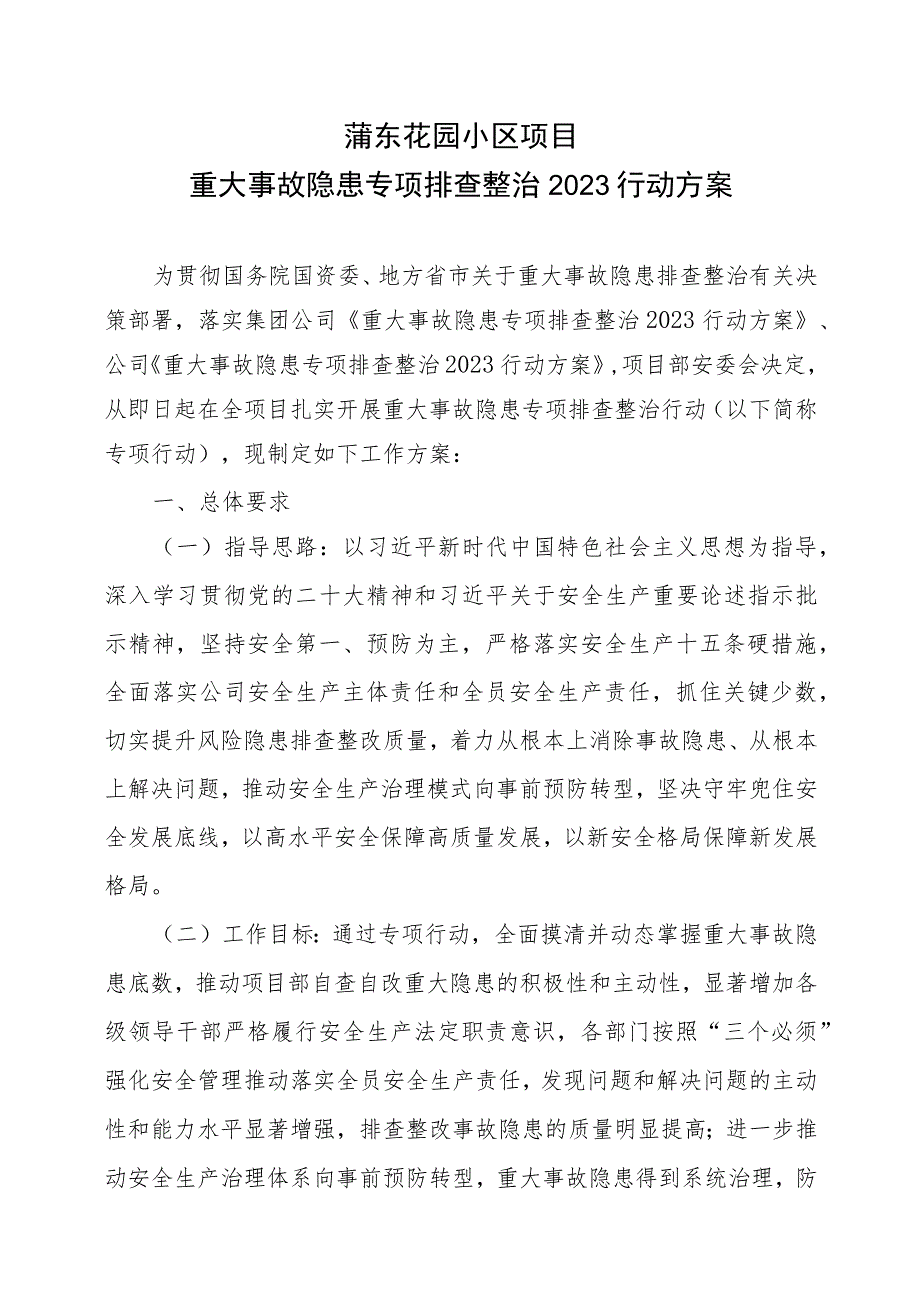 项目部重大事故隐患专项排查整治2023行动方案》.docx_第1页