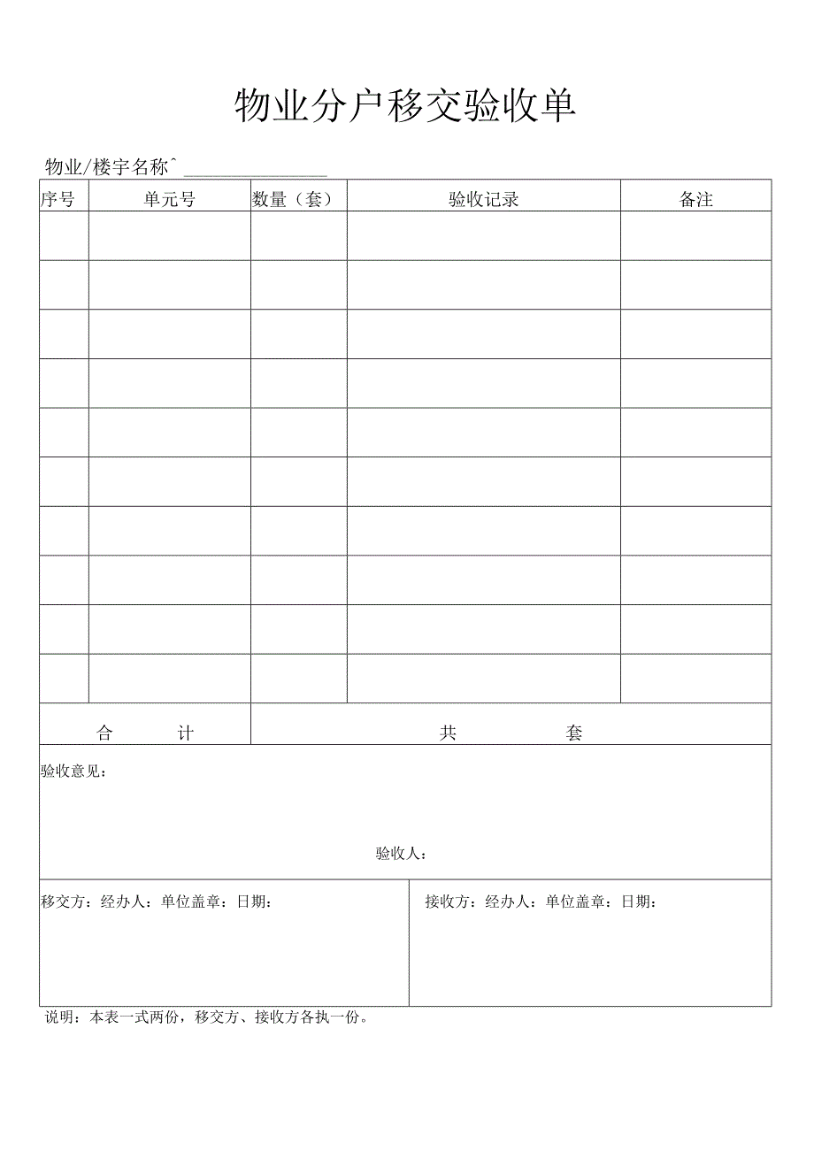 物业分户移交验收单.docx_第1页