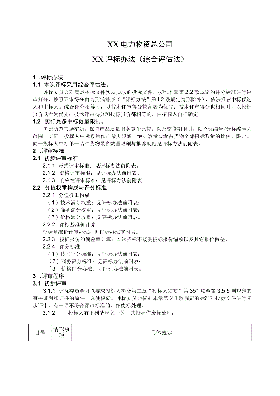 XX电力物资总公司XX评标办法（综合评估法）（2023年）.docx_第1页