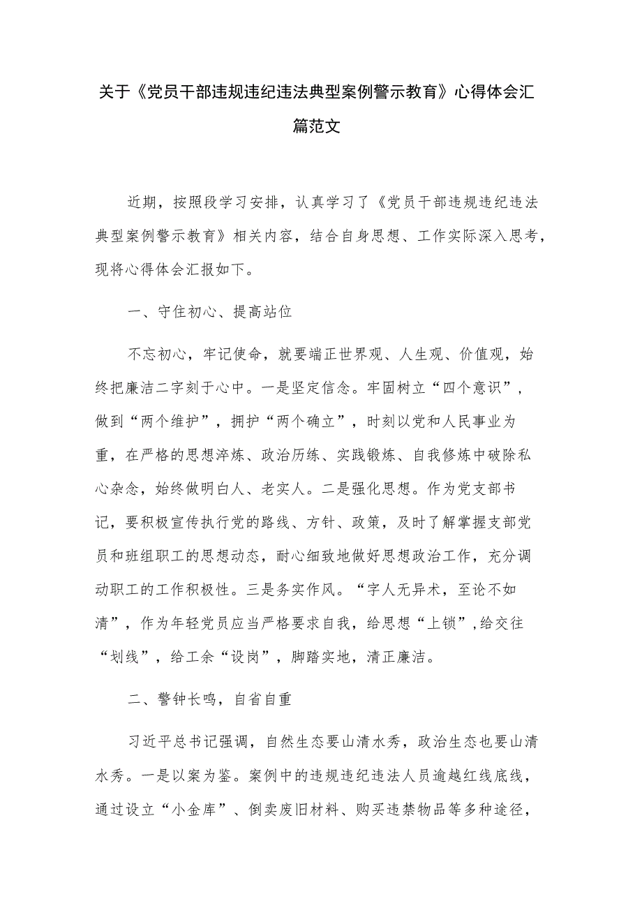 关于《党员干部违规违纪违法典型案例警示教育》心得体会汇篇范文.docx_第1页