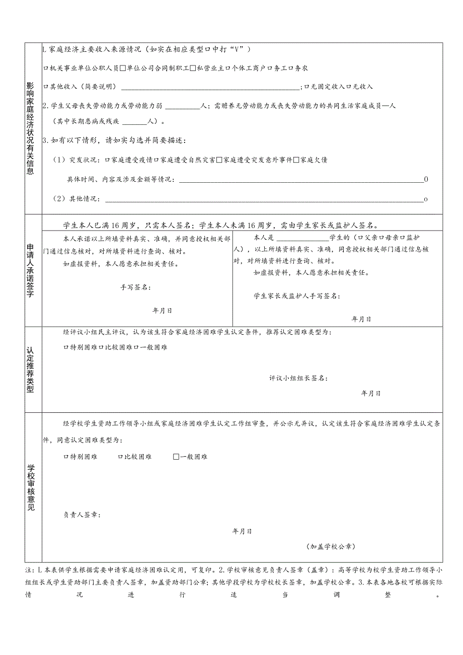 广西壮族自治区家庭经济困难学生认定申请表.docx_第2页