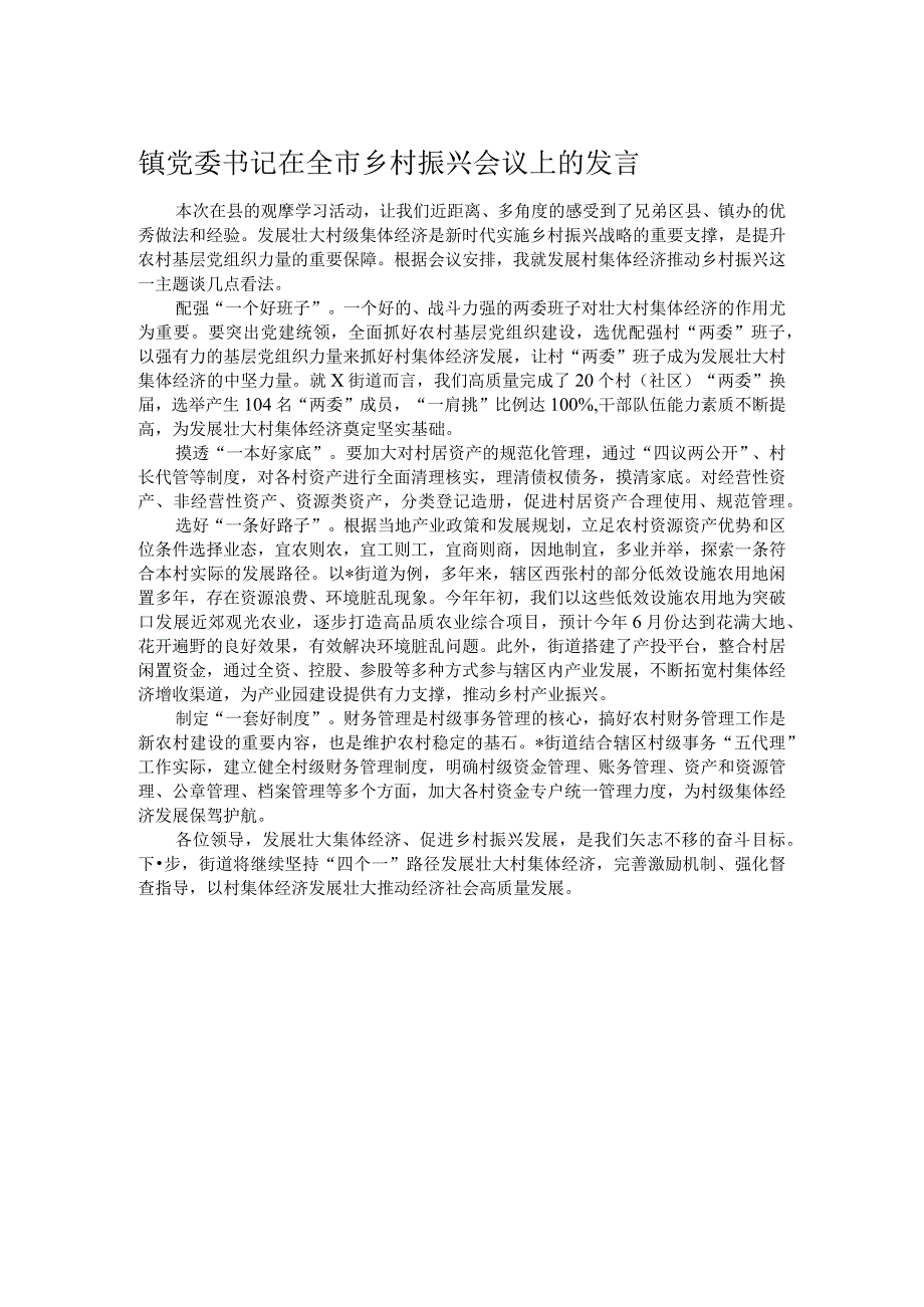 镇党委书记在全市乡村振兴会议上的发言.docx_第1页