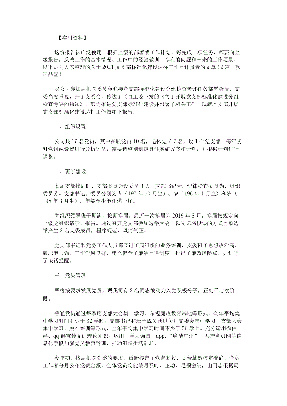 2023党支部标准化建设达标工作自评报告十.docx_第1页