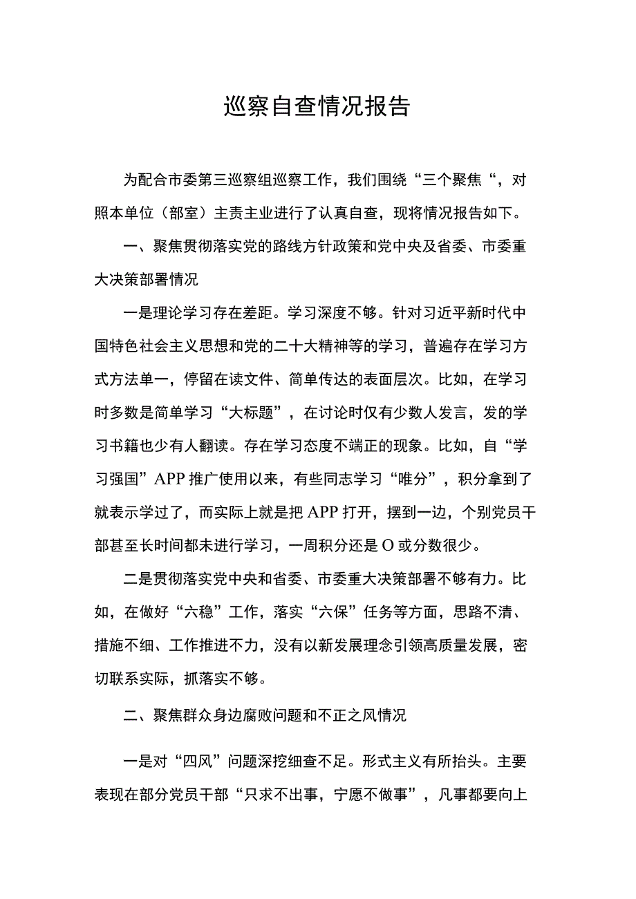 巡察自查情况报告.docx_第1页