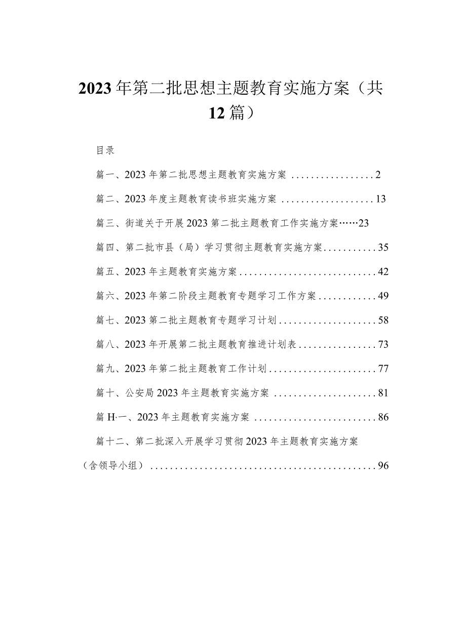 2023年第二批思想主题教育实施方案最新版12篇合辑.docx_第1页