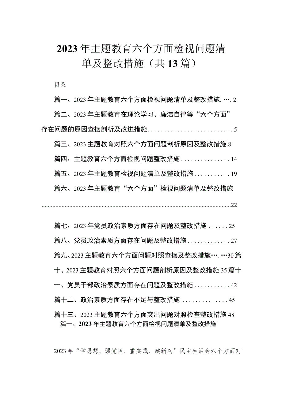 2023年主题教育六个方面检视问题清单及整改措施（共13篇）.docx_第1页