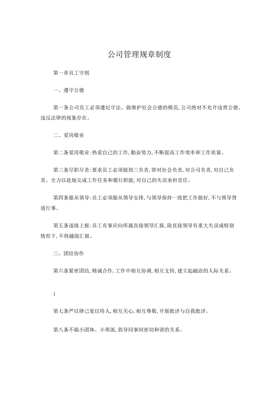 公司管理规章制度(员工守则 员工行为规范 员工管理制度).docx_第1页