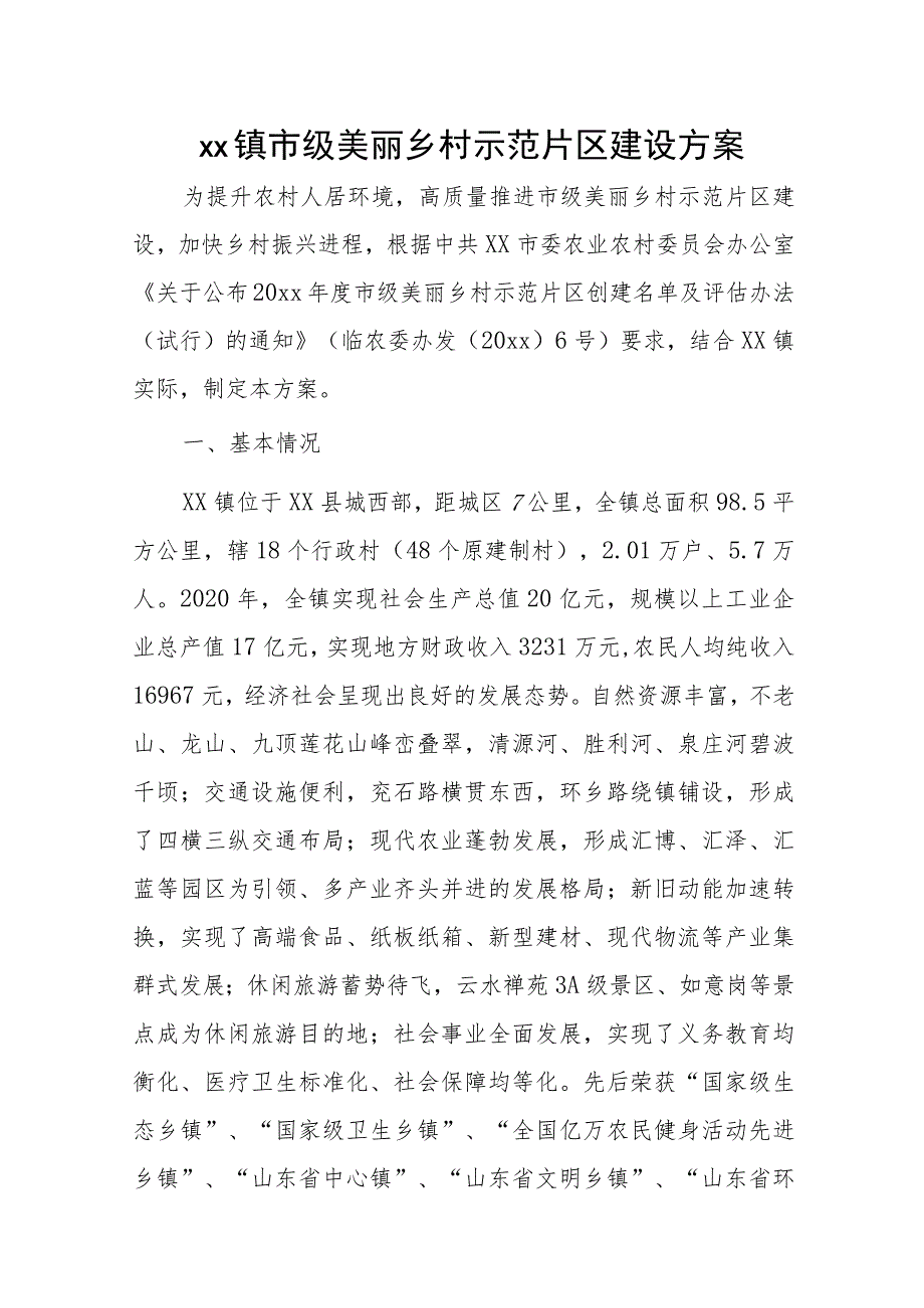 xx镇市级美丽乡村示范片区建设方案.docx_第1页