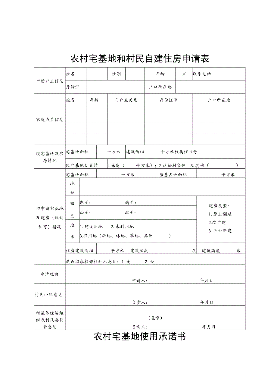 农村宅基地和村民自建住房申请表.docx_第1页