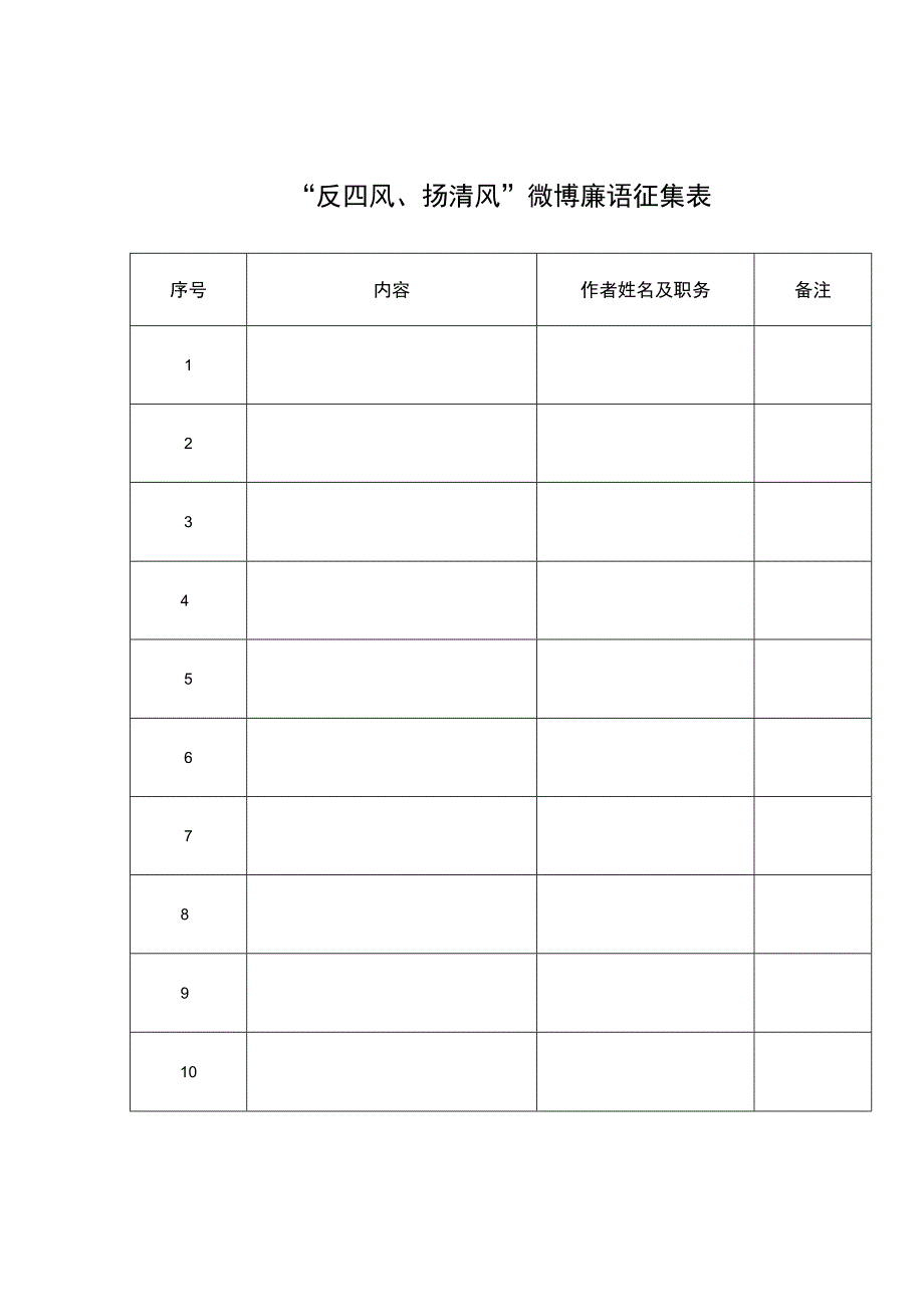 “反四风、扬清风”微博廉语征集表.docx_第1页