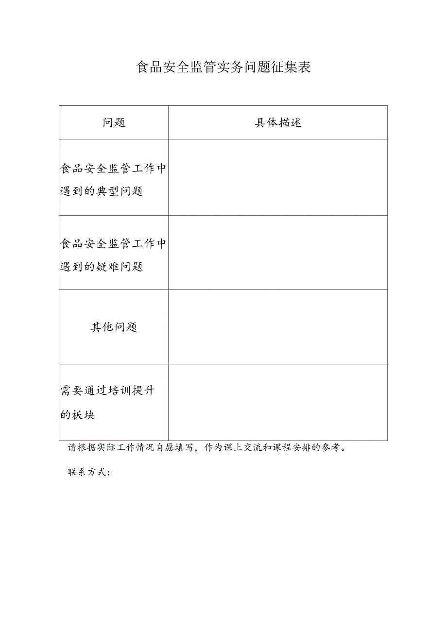 食品安全监管实务问题征集表.docx_第1页