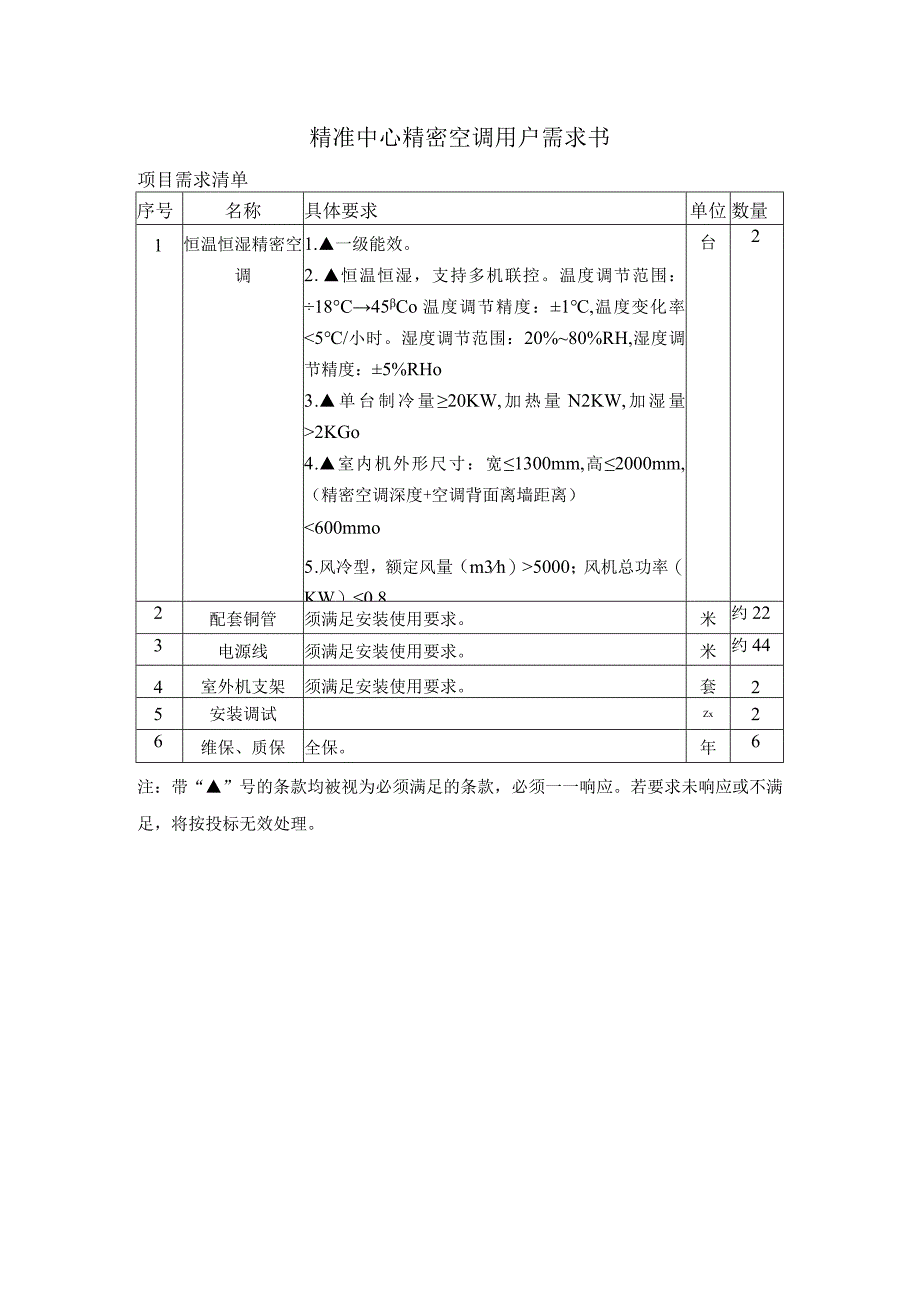 精准中心精密空调用户需求书.docx_第1页