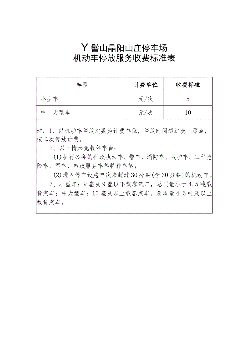 丫髻山晶阳山庄停车场机动车停放服务收费标准表.docx_第1页