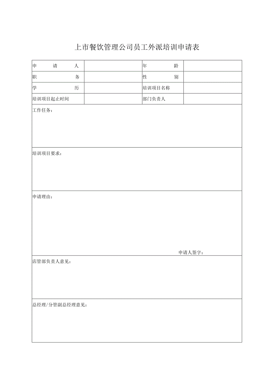 上市餐饮管理公司员工外派培训申请表.docx_第1页