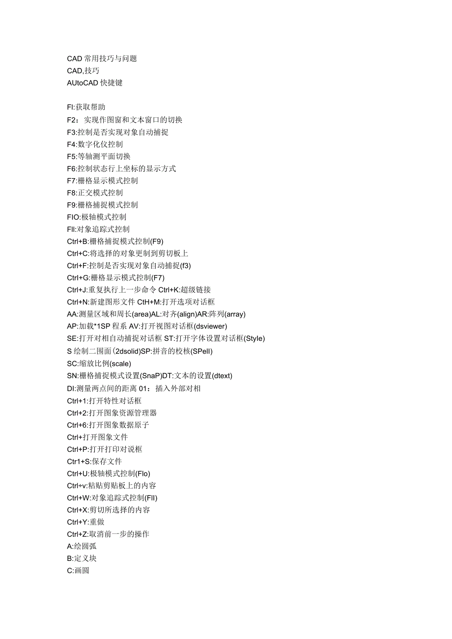CAD常用技巧与问题 AutoCAD快捷键.docx_第1页