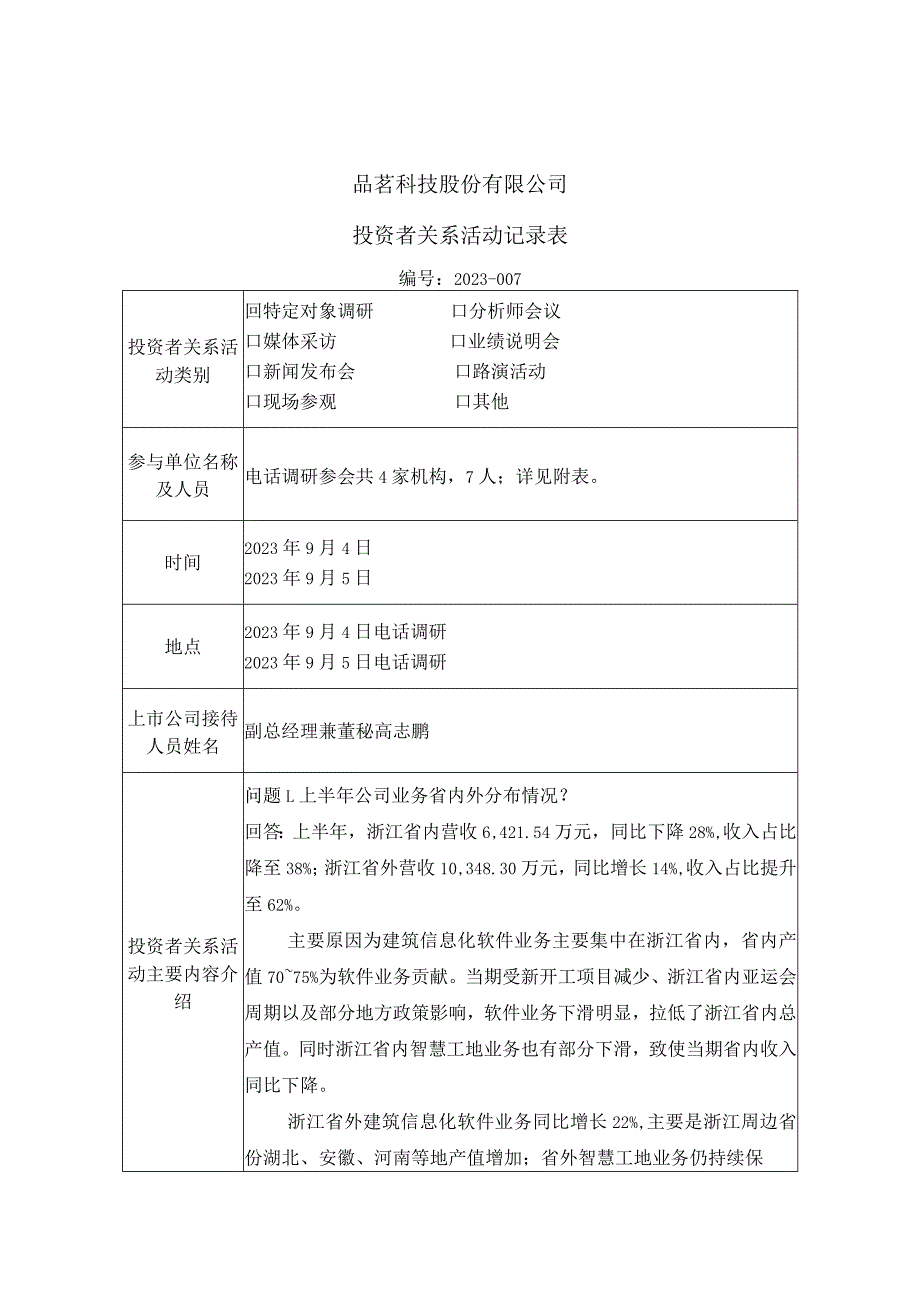 证券代码688109证券简称品茗科技品茗科技股份有限公司投资者关系活动记录表.docx_第1页