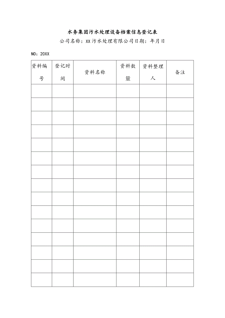 水务集团污水处理设备档案信息登记表.docx_第1页