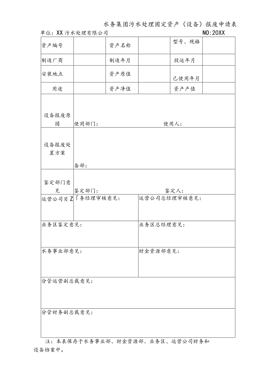 水务集团污水处理固定资产（设备）报废申请表.docx_第1页