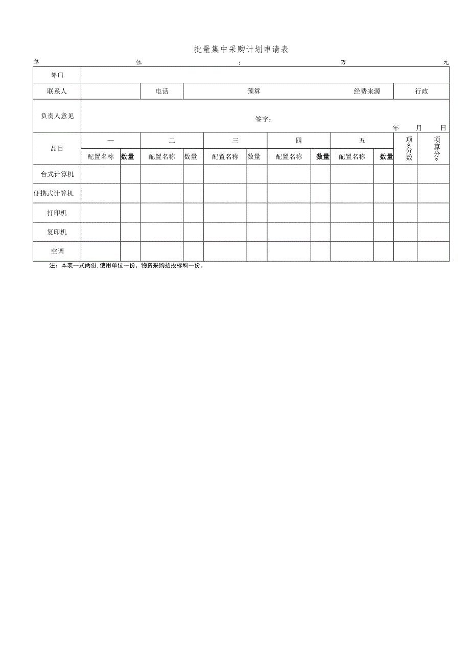 批量集中采购计划申请表.docx_第1页