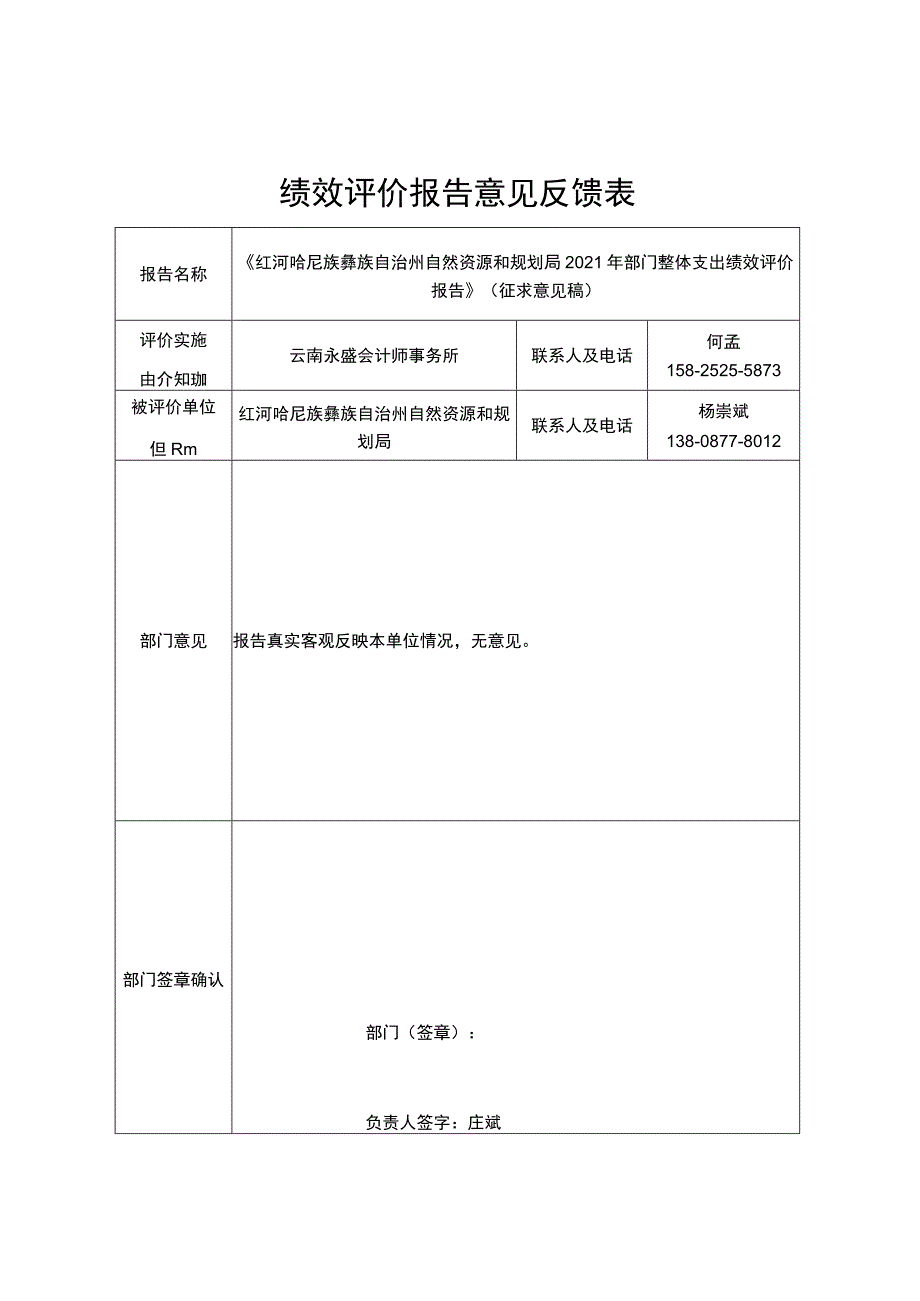 绩效评价报告意见反馈表.docx_第1页