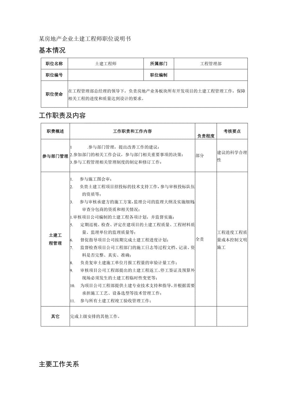 某房地产企业土建工程师职位说明书.docx_第1页