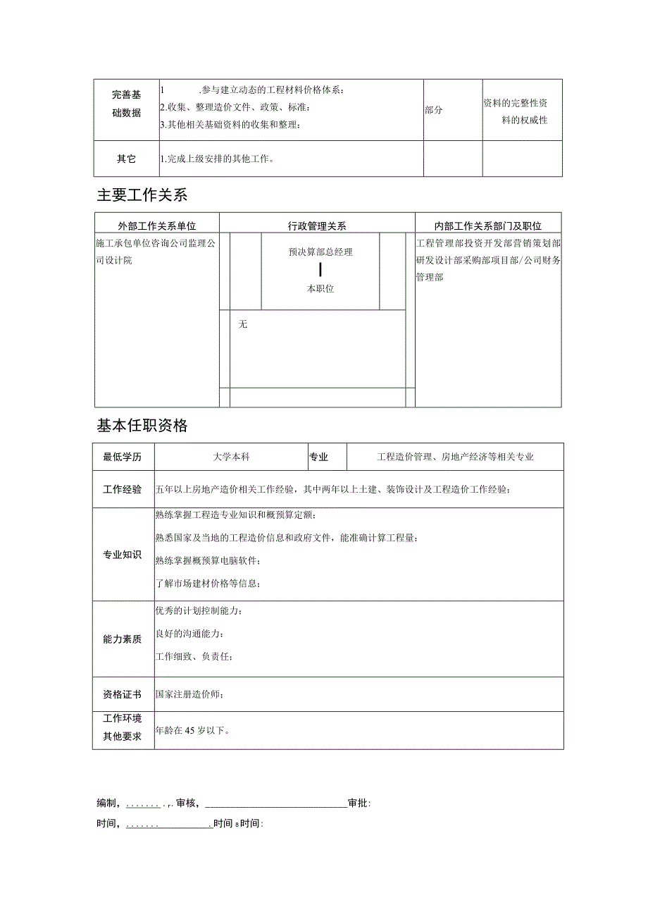 某房地产企业建筑装饰造价师职位说明书.docx_第2页