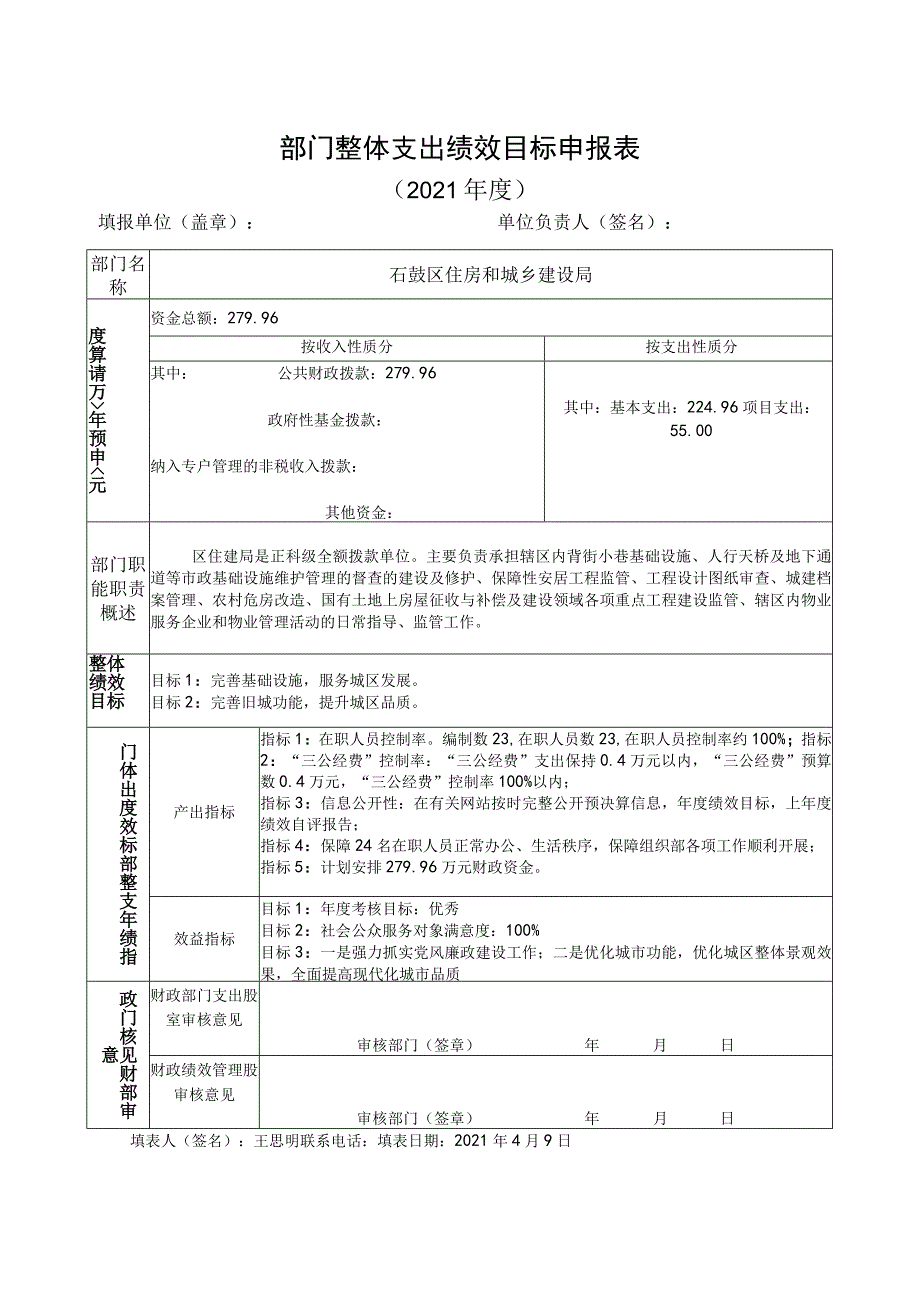 部门整体支出绩效目标申报021年度.docx_第1页