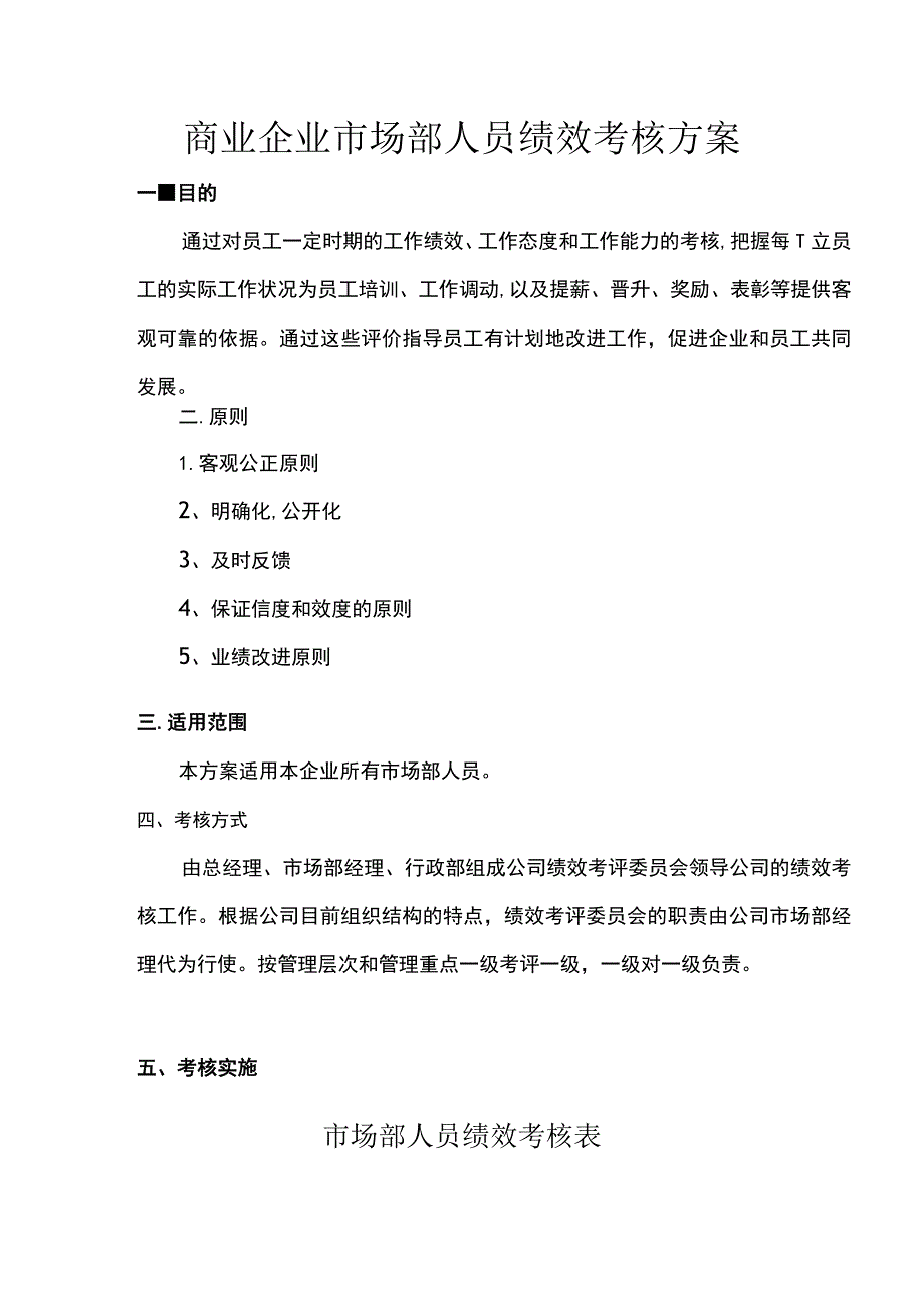 商业企业市场部人员绩效考核方案.docx_第1页