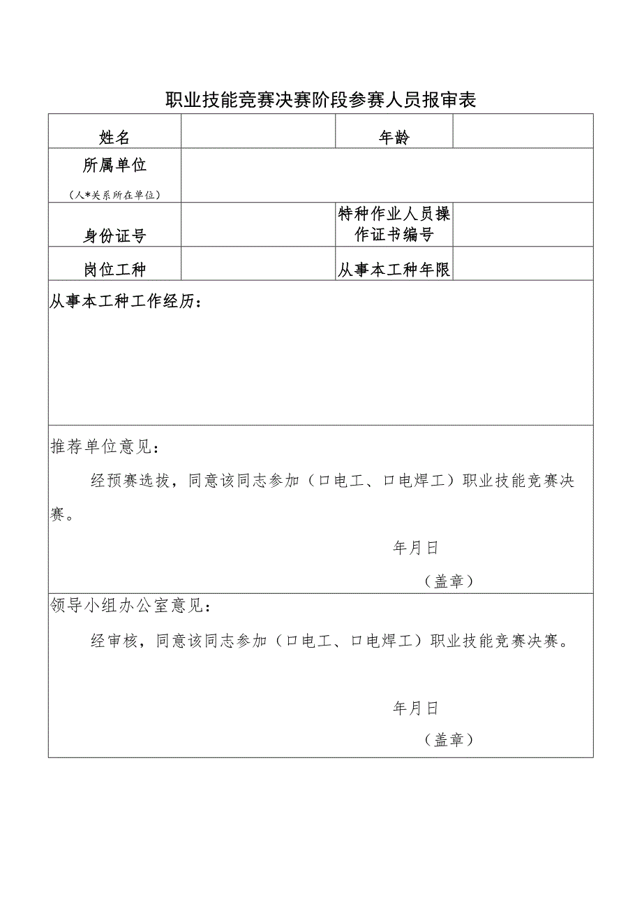 职业技能竞赛决赛阶段参赛人员报审表.docx_第1页