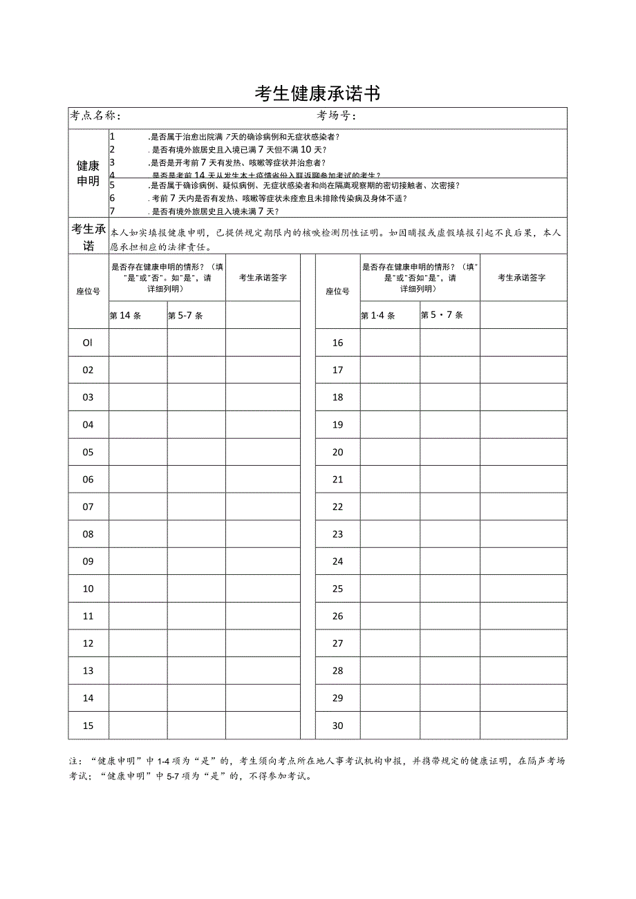 考生健康承诺书.docx_第1页