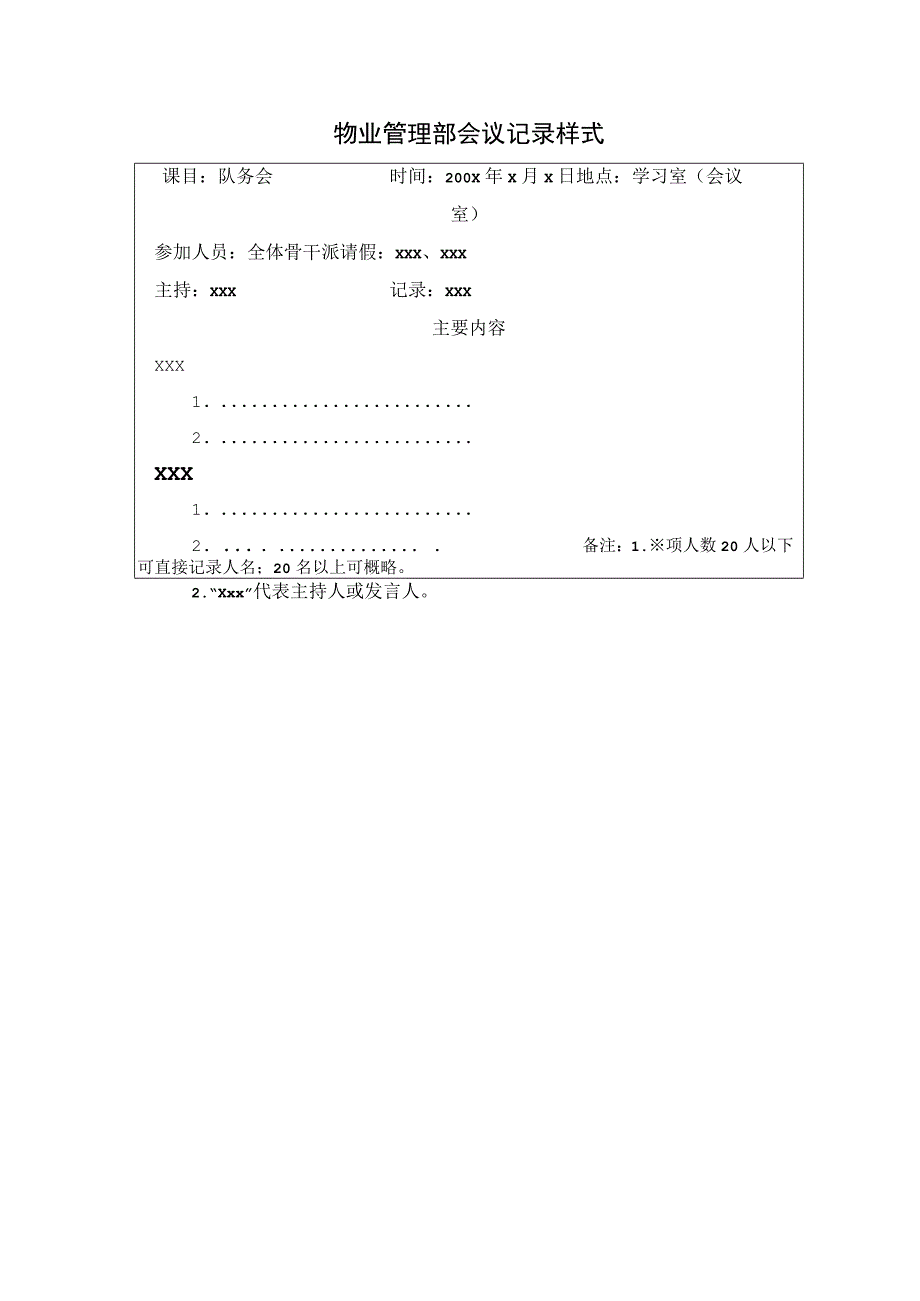 物业管理部会议记录样式.docx_第1页