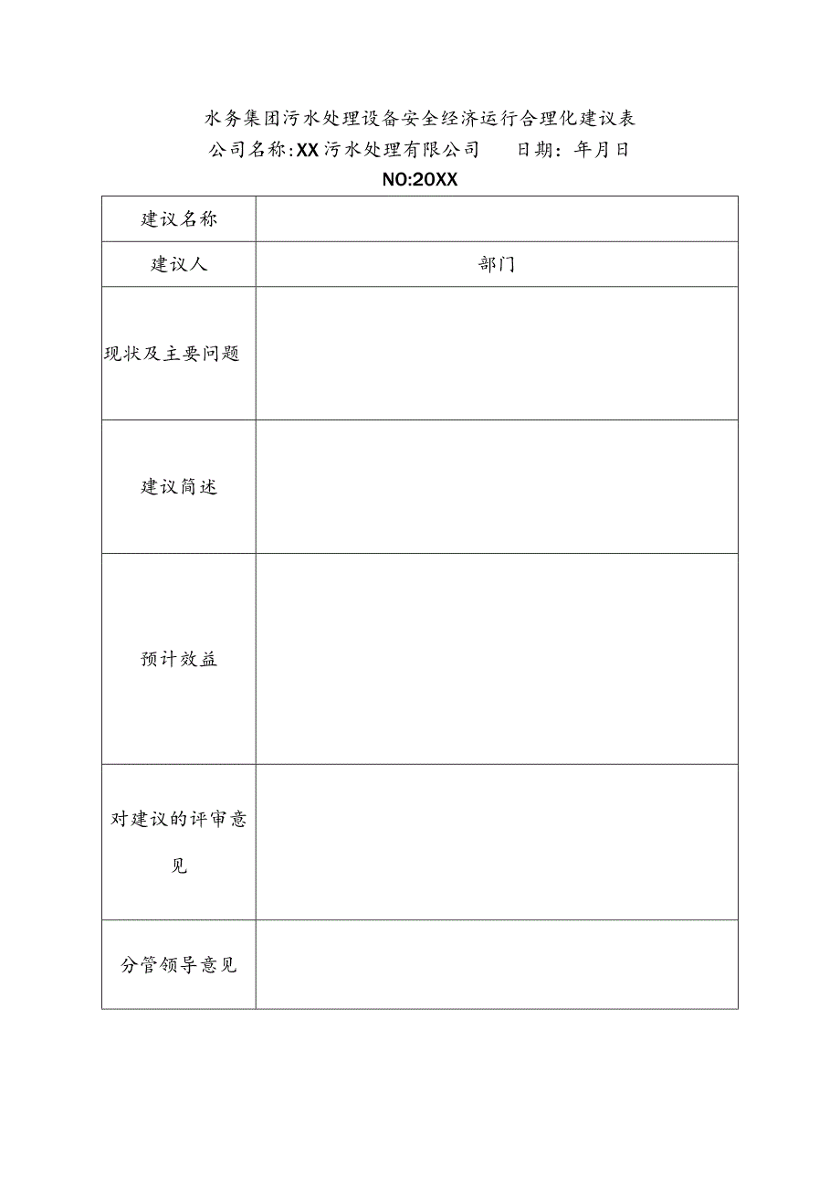 水务集团污水处理设备安全经济运行合理化建议表.docx_第1页