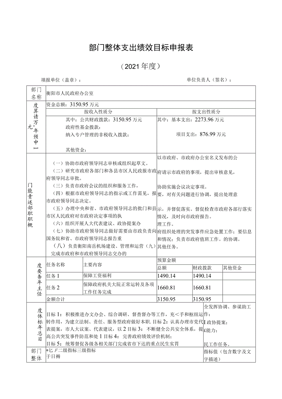 部门整体支出绩效目标申报021年度 .docx_第1页