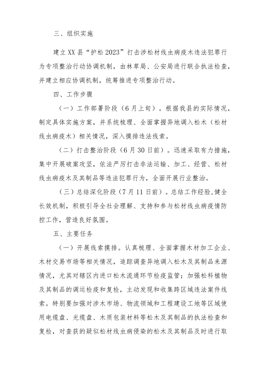 XX县“护松2023”打击涉松材线虫病疫木违法犯罪行为专项整治行动实施方案.docx_第2页