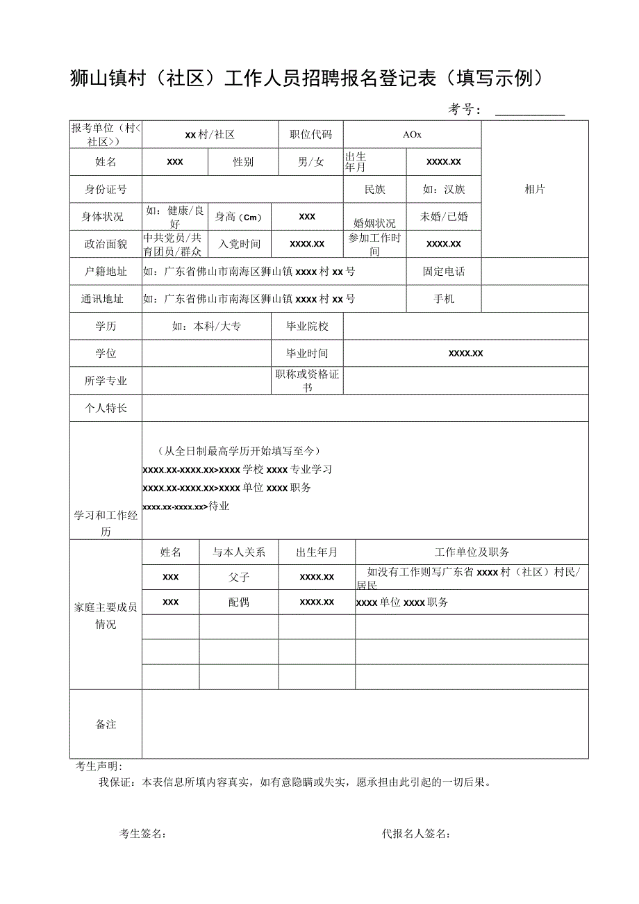 2014年狮山镇政府工作人员招聘报名登记表.docx_第1页