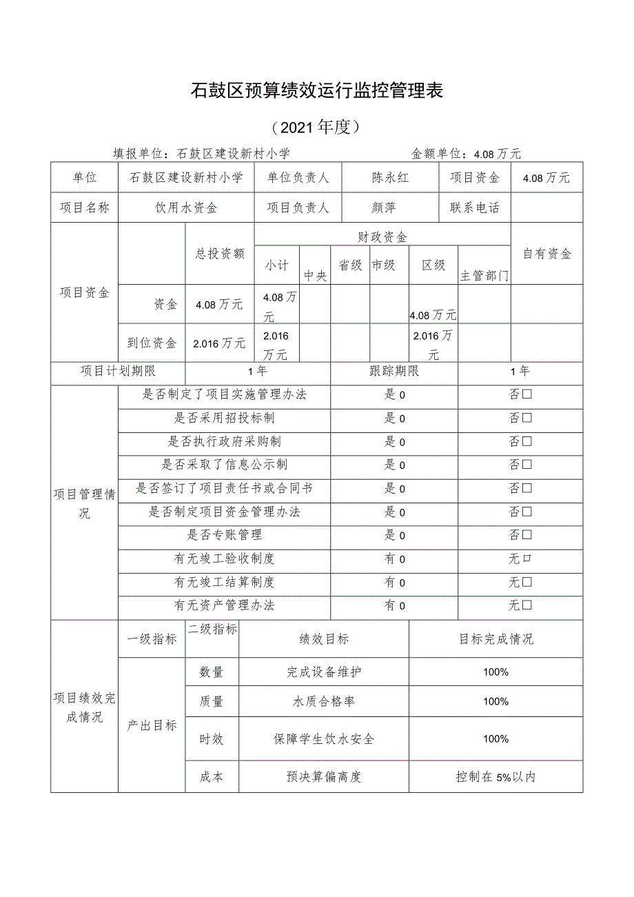 石鼓区预算绩效运行监控管理表.docx_第1页