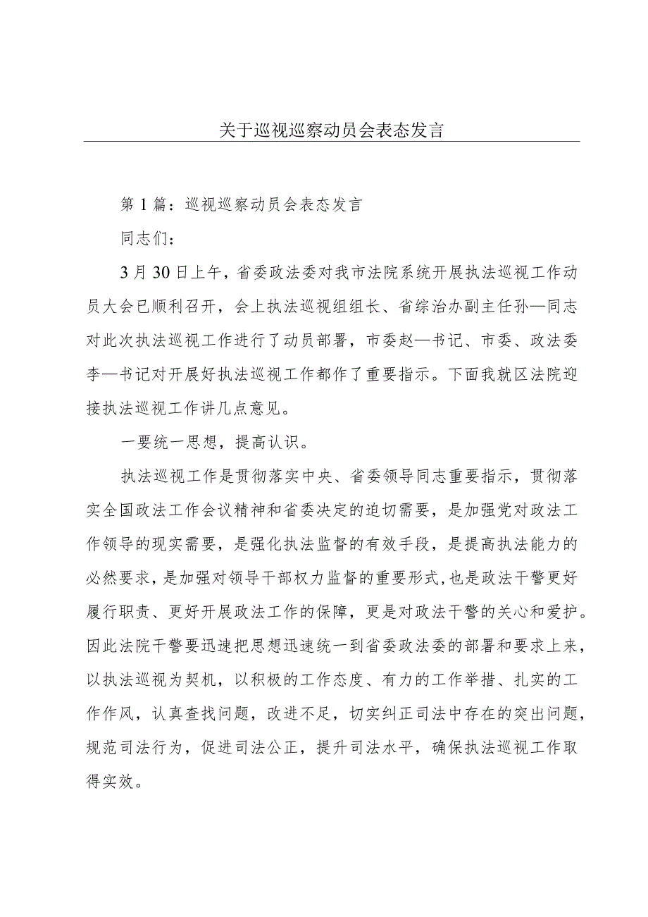 关于巡视巡察动员会表态发言.docx_第1页