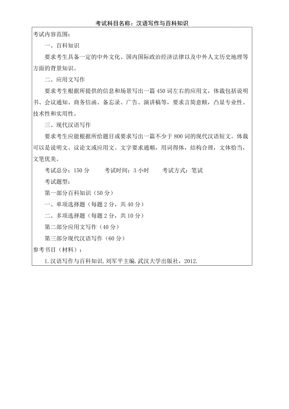 考试科目名称汉语写作与百科知识.docx_第1页