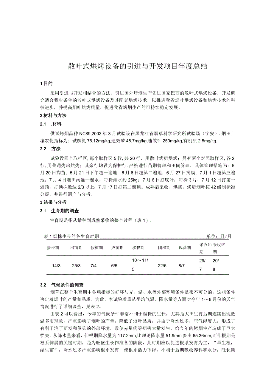 散叶式烘烤设备的引进与开发项目年度总结（DOC 11页）.docx_第1页