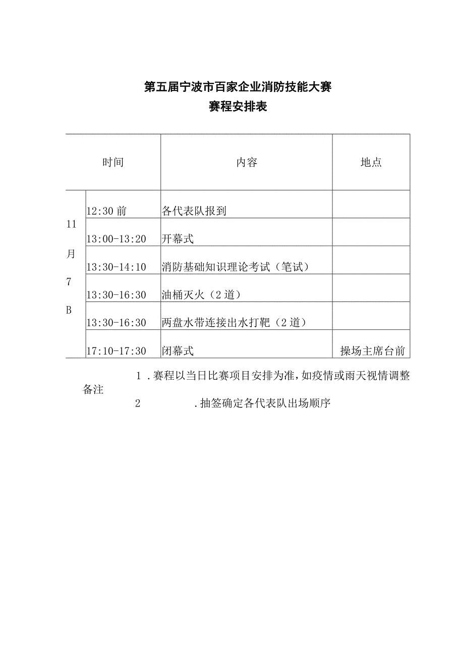 第五届宁波市百家企业消防技能大赛赛程安排表.docx_第1页